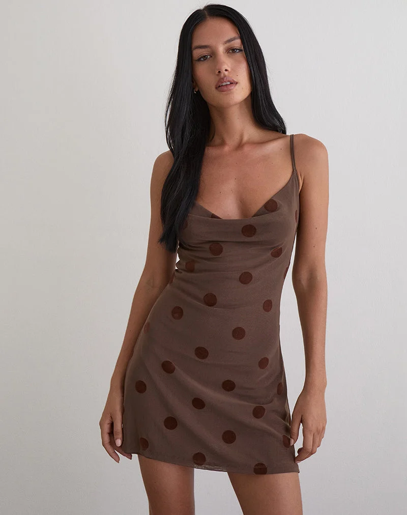 Pastila Minikleid in Big Polka Flock Braun