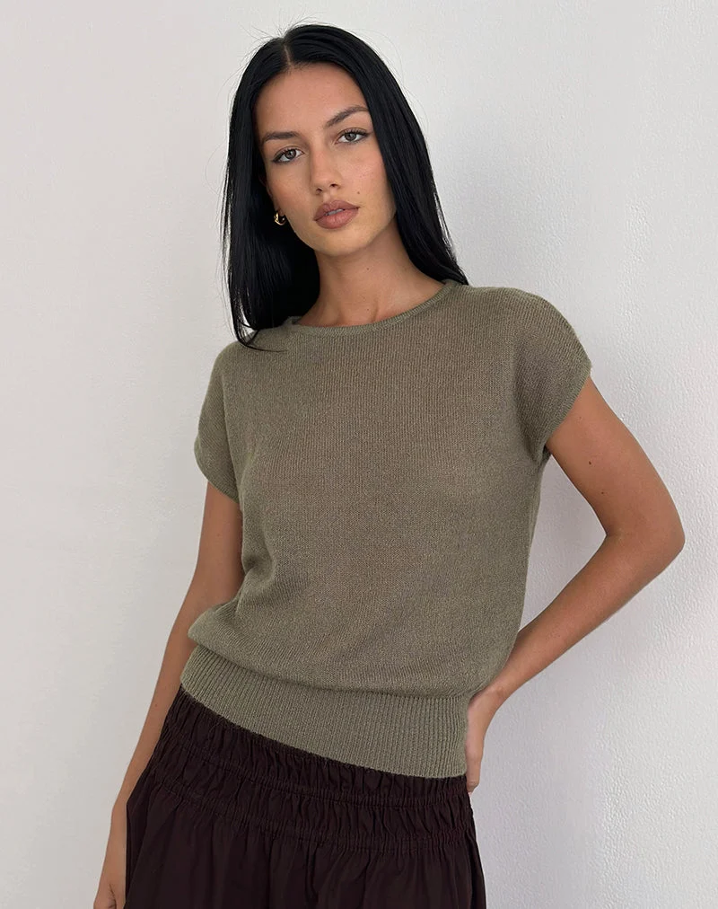 Sorin Top mit tiefem Bund aus Khaki-Strick