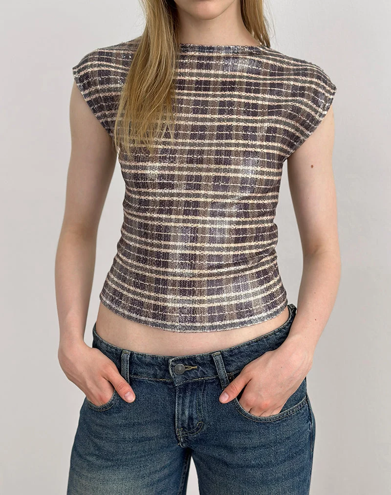 Erica Top aus Pailletten Vintage Check Braun