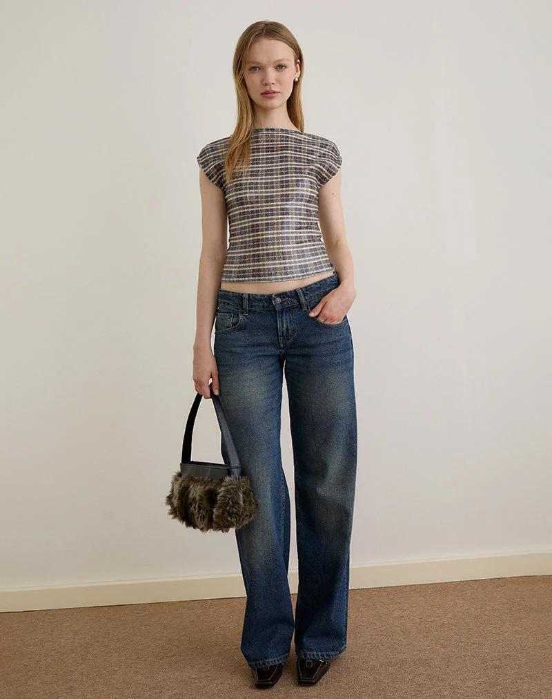 Erica Top aus Pailletten Vintage Check Braun