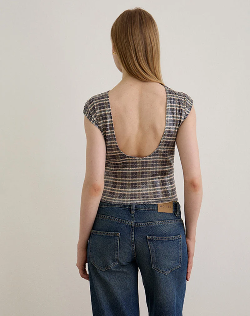 Erica Top aus Pailletten Vintage Check Braun