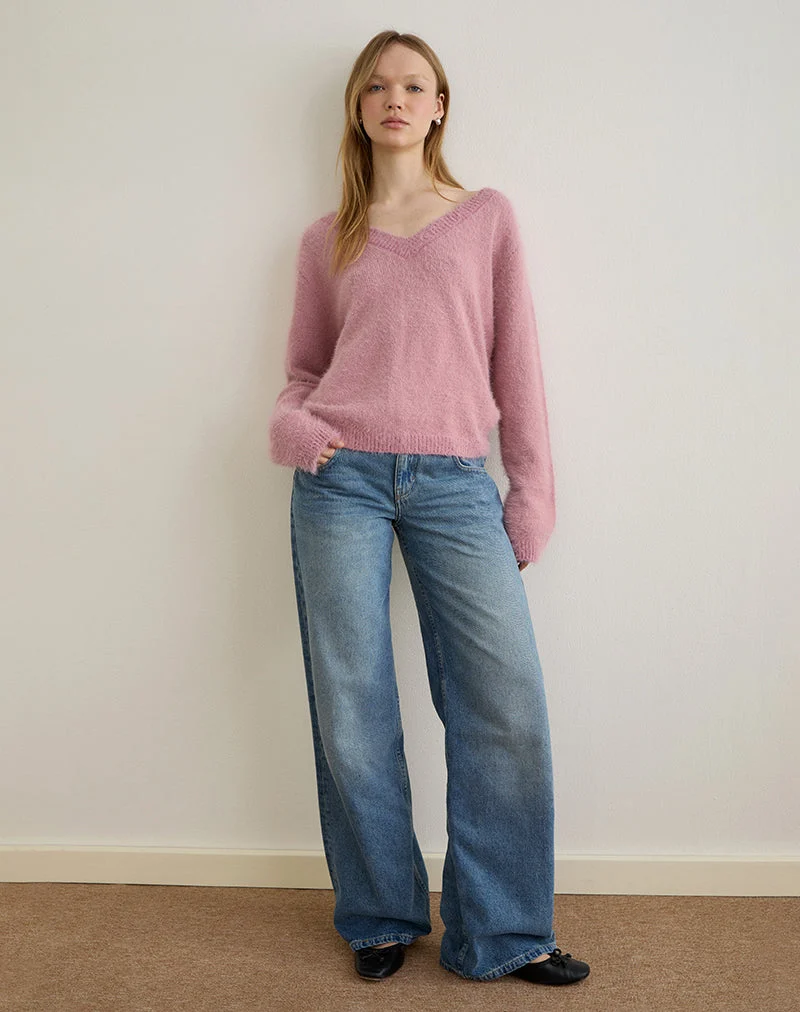 Dikara Pullover mit Schal aus Strick in staubigem Rosa
