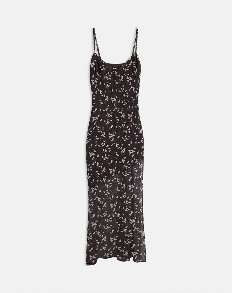Sunita Maxikleid aus Blumenchiffon Braun