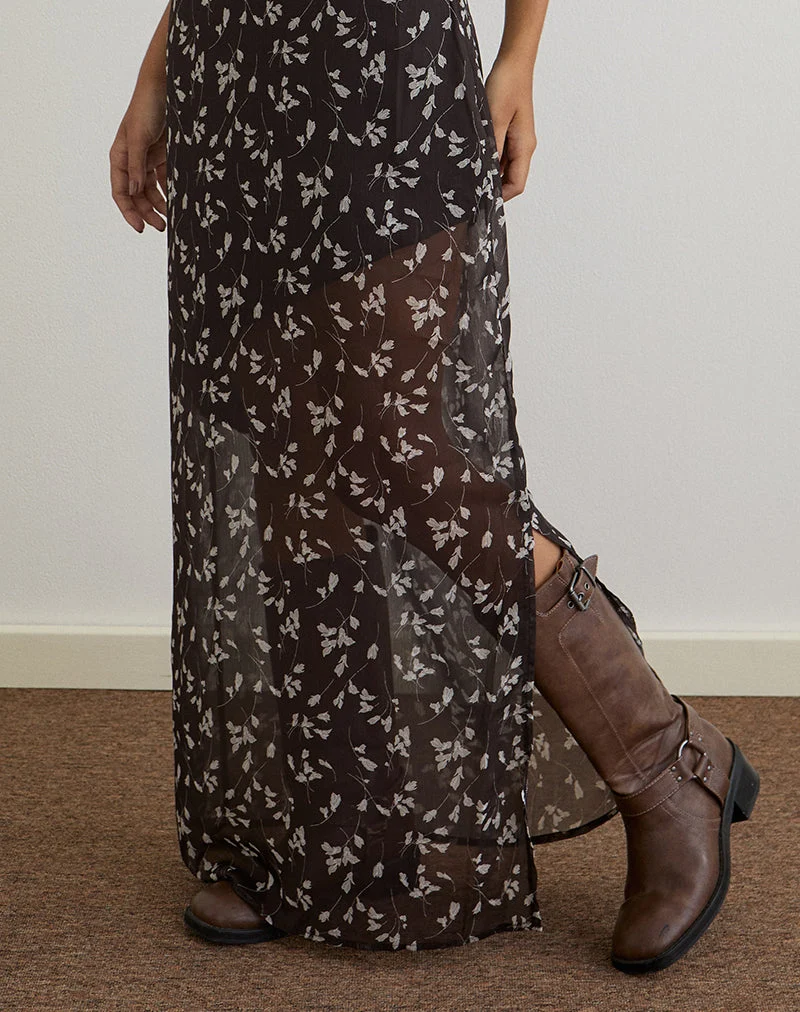 Sunita Maxikleid aus Blumenchiffon Braun
