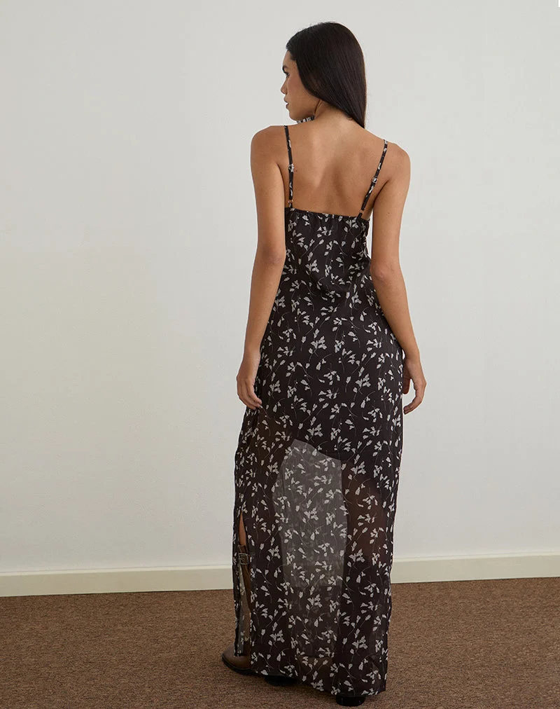 Sunita Maxikleid aus Blumenchiffon Braun