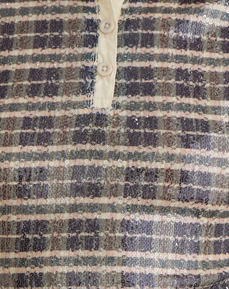 Tisuka Poloshirt aus Pailletten im Vintage-Karo Braun