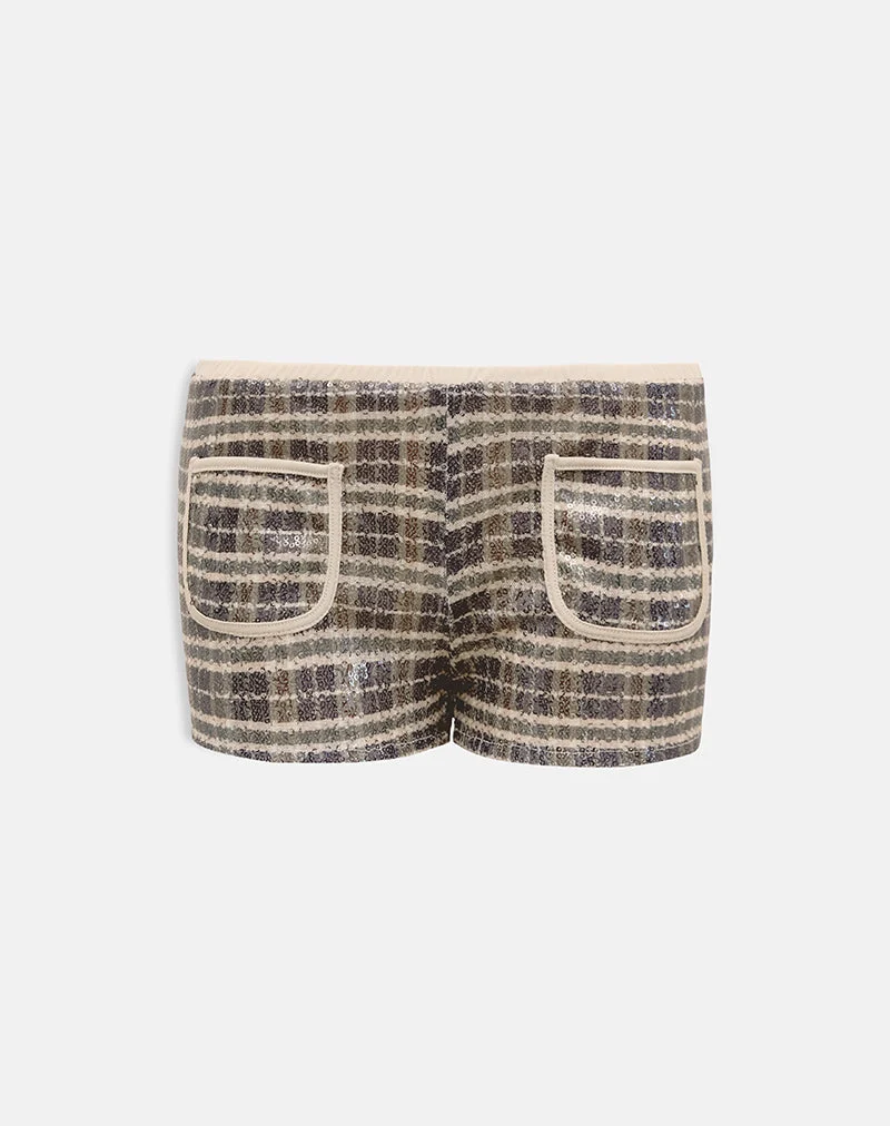 Serafim Short in Pailletten Vintage Check Braun