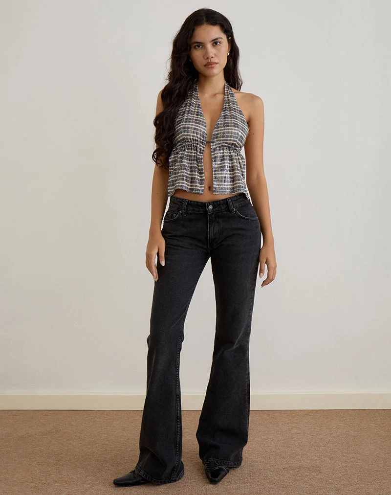 Ramilo Top aus Pailletten Vintage Check Braun