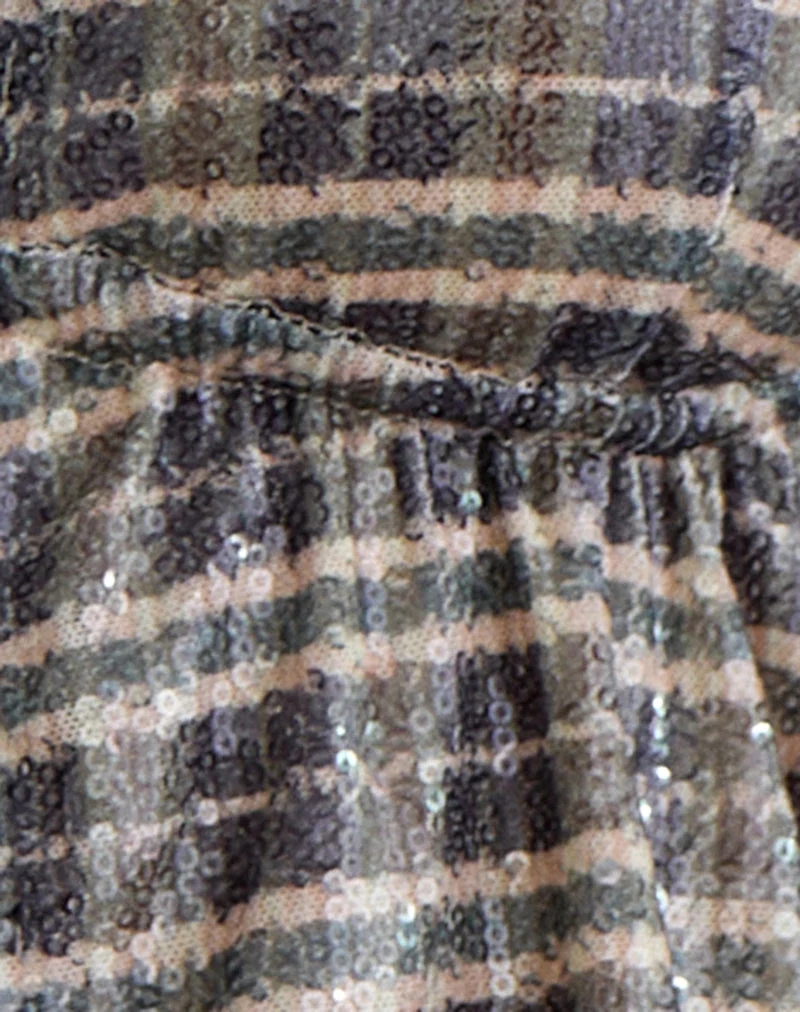 Ramilo Top aus Pailletten Vintage Check Braun