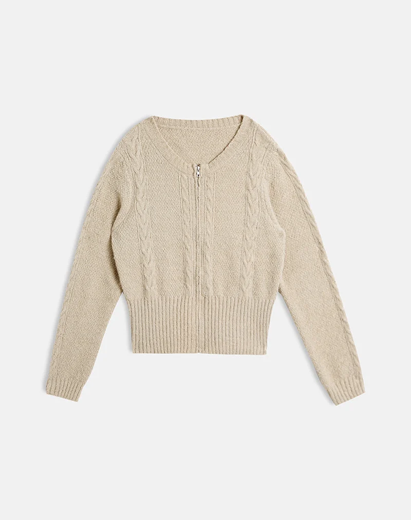 Anitra Strickjacke aus Kabelstrick Beige
