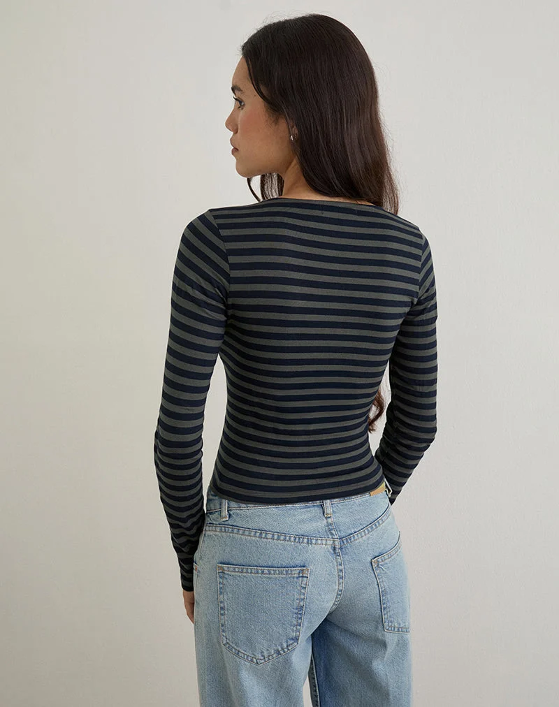 Dulcet Geripptes Top in klassisch gestreiftem Navy und Grau