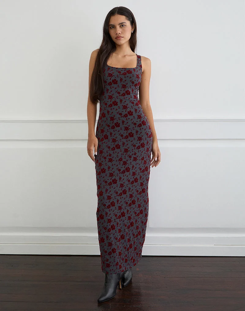 Sayidan Maxikleid in Garden Floral Blau Grau