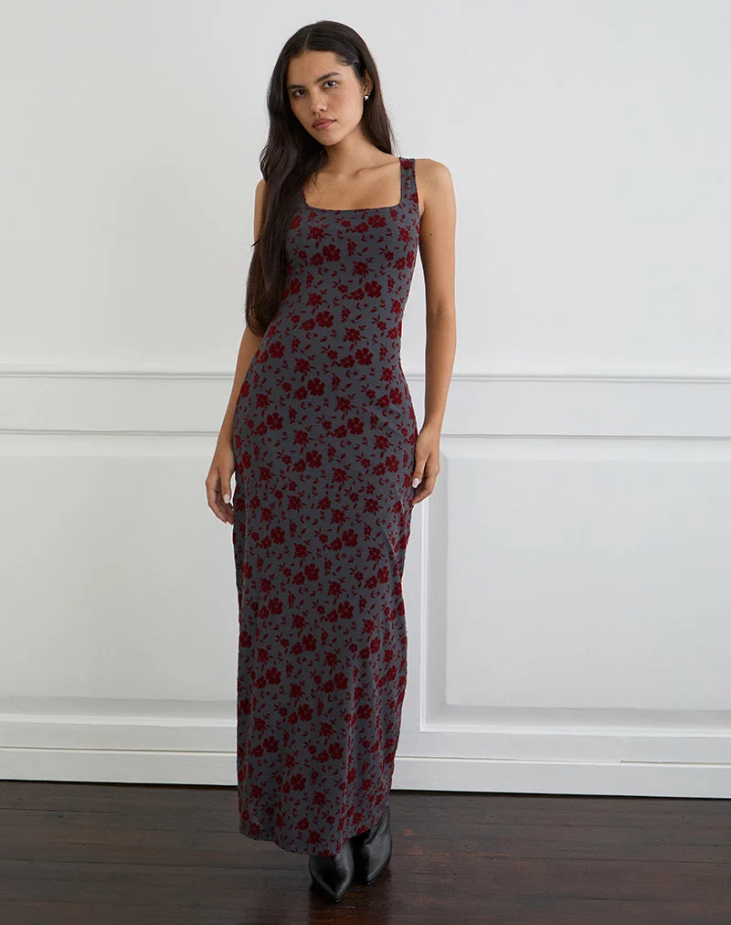 Sayidan Maxikleid in Garden Floral Blau Grau