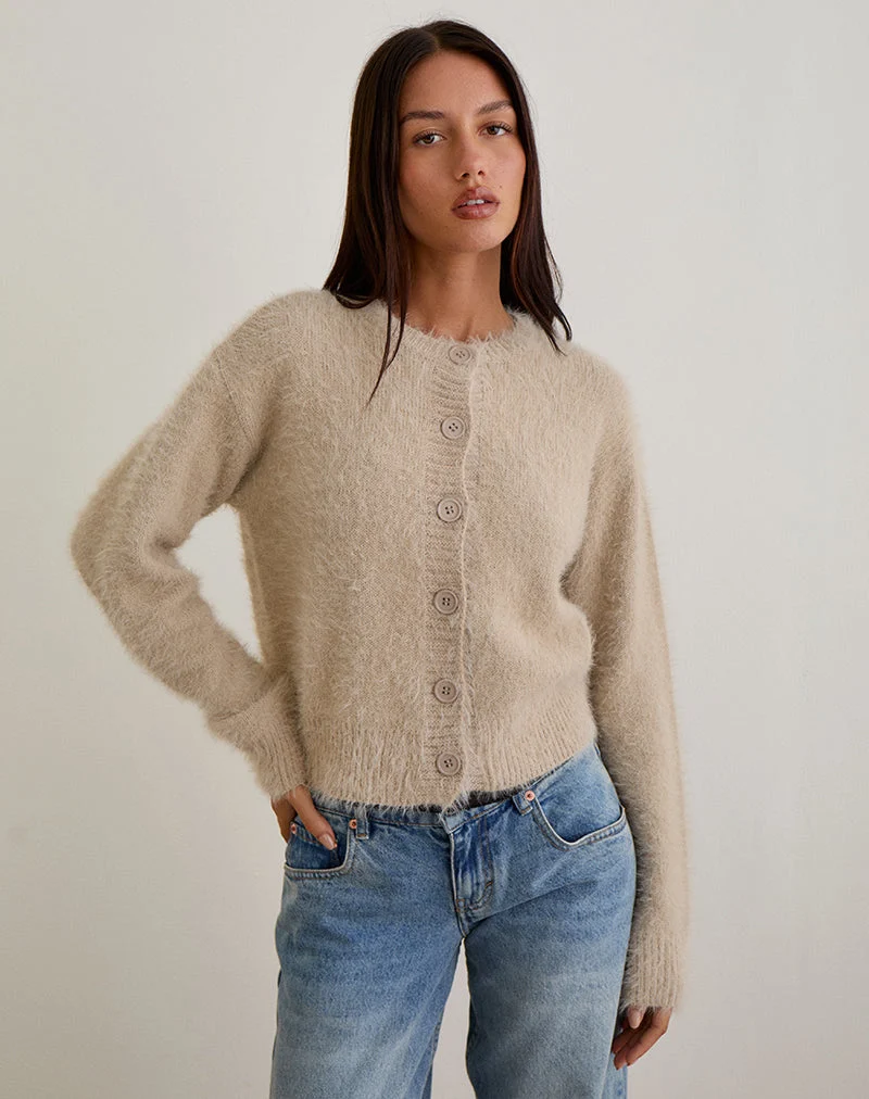 Audrina Strickjacke aus flauschigem Strick Beige