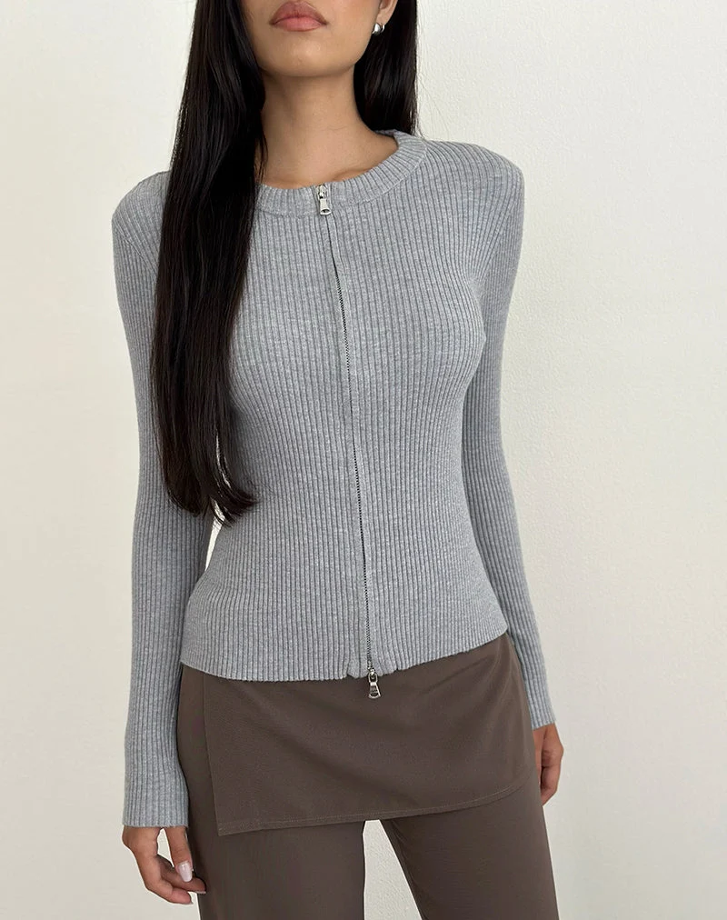 Liano Zip-Cardigan aus Rippenstrick Grau