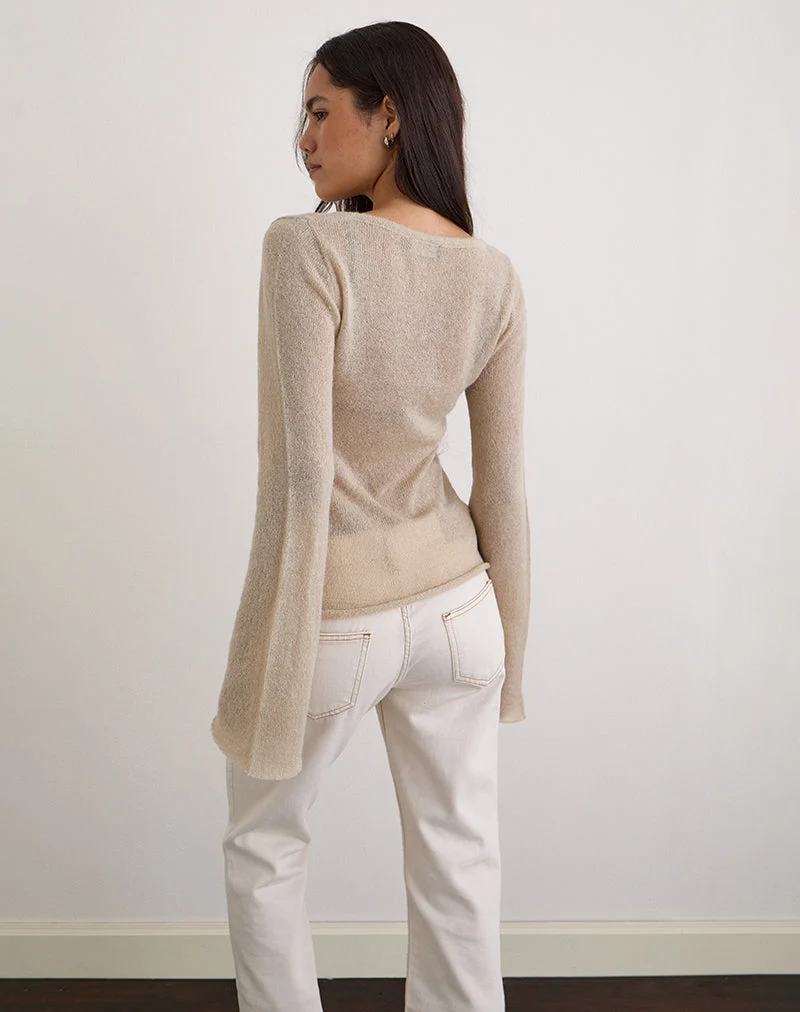 Ashla Top aus transparentem Strick in Beige