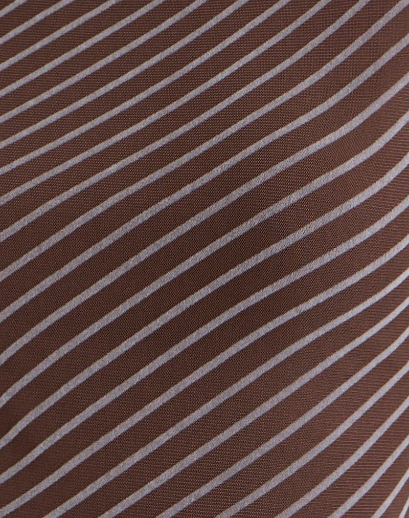Lakya Langarm-Top in Diagonalstreifen beflockt Braun und Creme