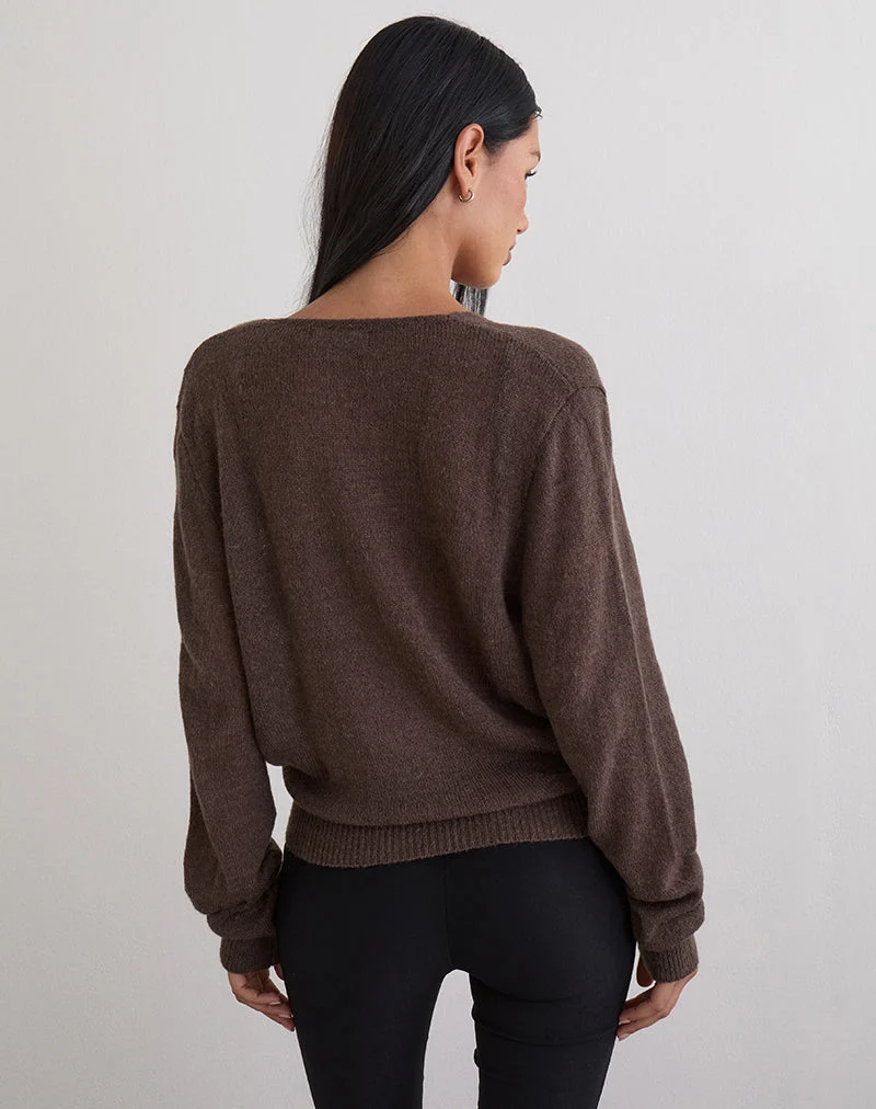 Saroya Plunge Wrap Top in Knit Dark Chocolate