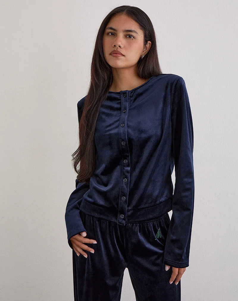 Kellen Strickjacke mit Knopfleiste aus Velours in Navy