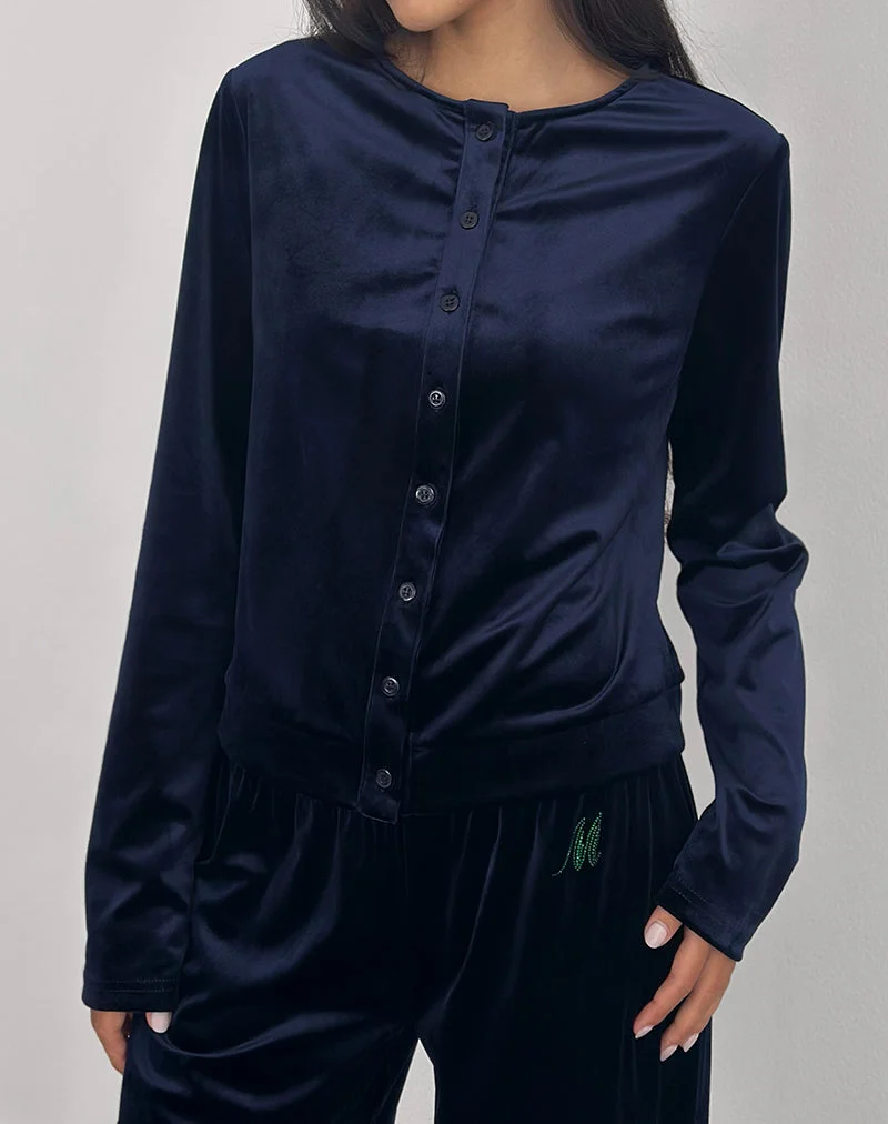 Kellen Strickjacke mit Knopfleiste aus Velours in Navy