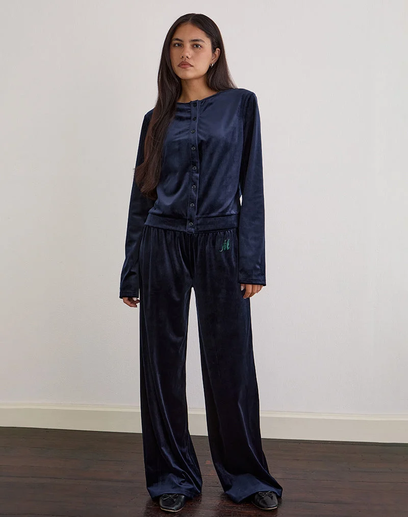 Kellen Strickjacke mit Knopfleiste aus Velours in Navy