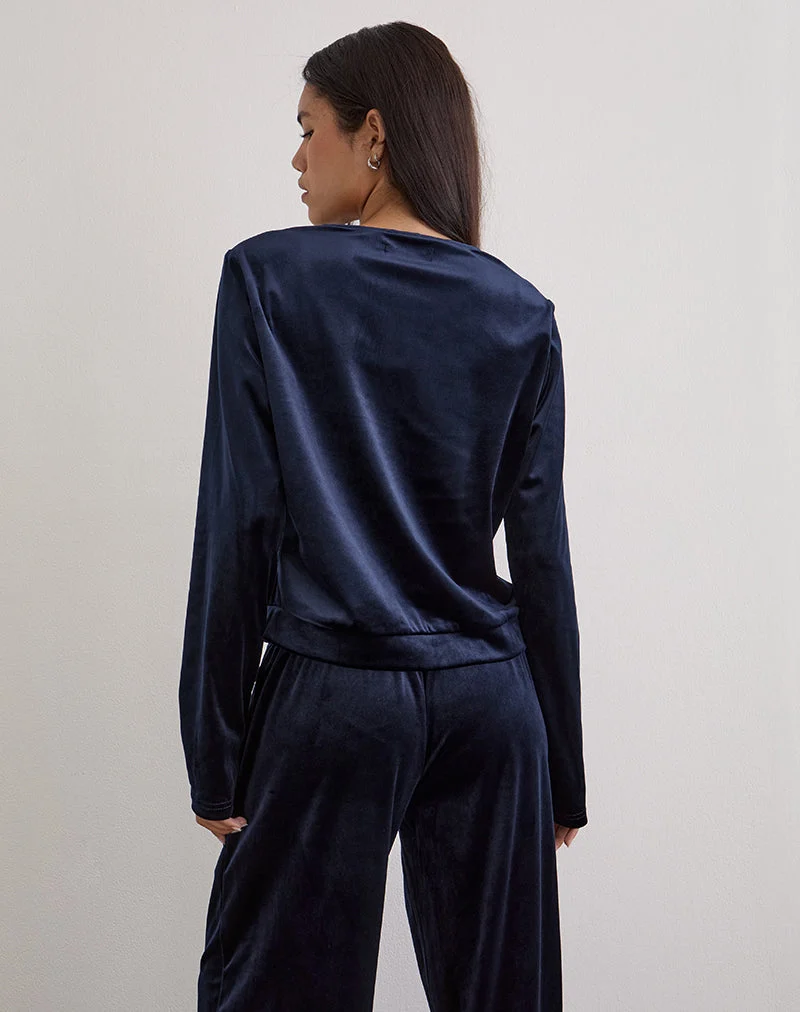 Kellen Strickjacke mit Knopfleiste aus Velours in Navy