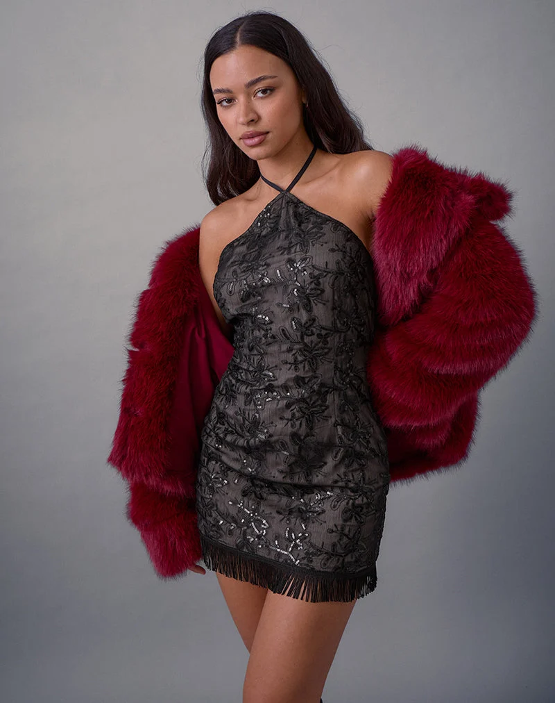 Soren Minikleid aus geblümtem Chiffon mit Pailletten Schwarz