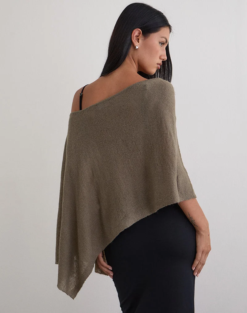 Maliha Poncho aus transparentem Strick in Taupe