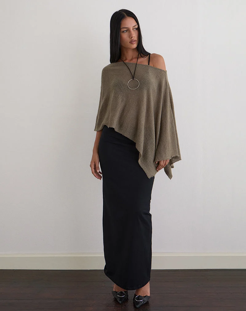 Maliha Poncho aus transparentem Strick in Taupe