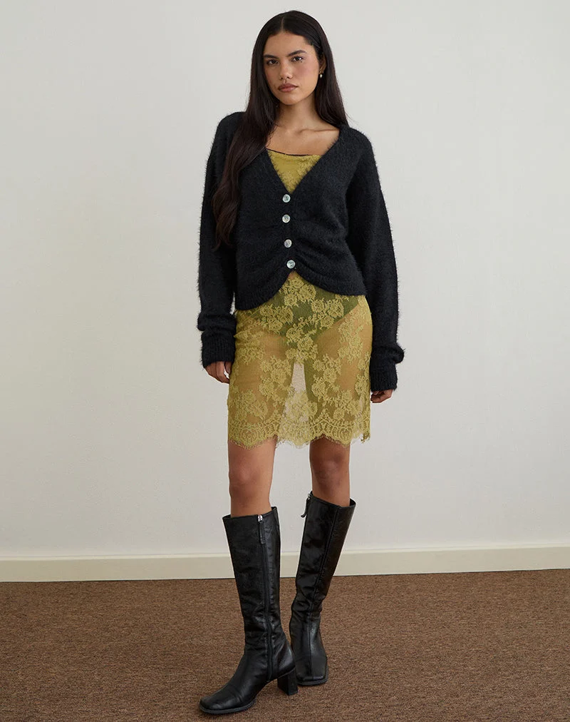 Jiyo Geraffte Strickjacke aus Strick Schwarz