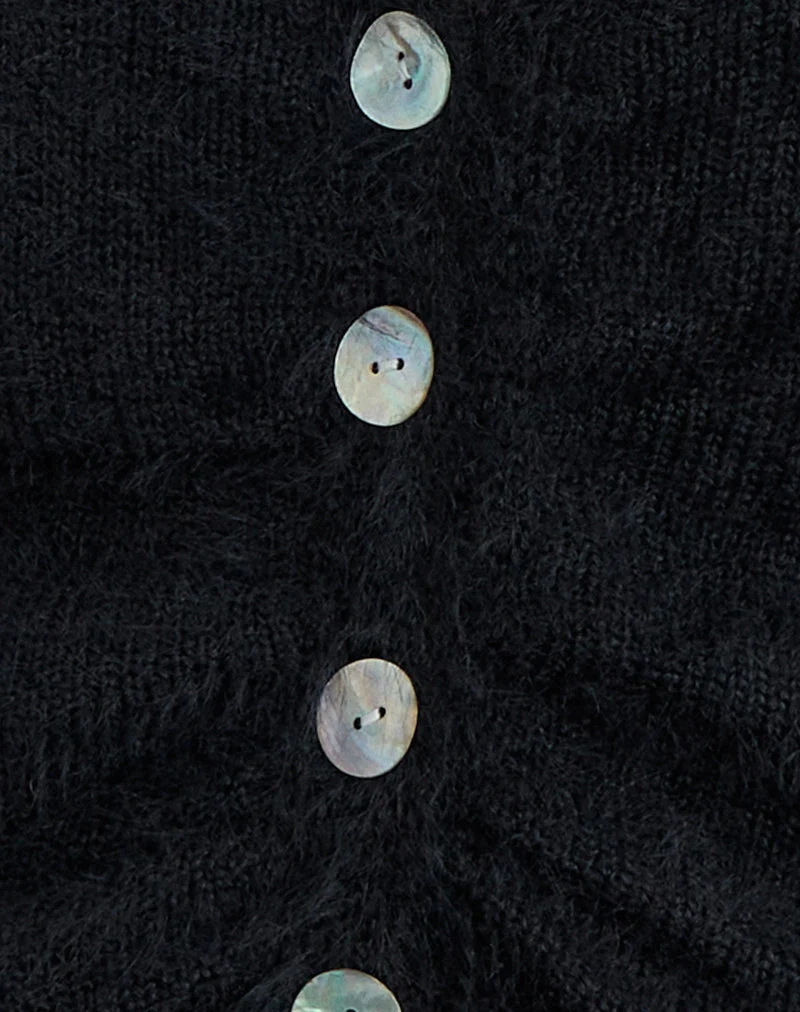 Jiyo Geraffte Strickjacke aus Strick Schwarz