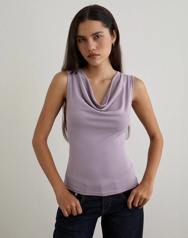 Nali Cowl-Knoten-Top in Cupro Lavendel