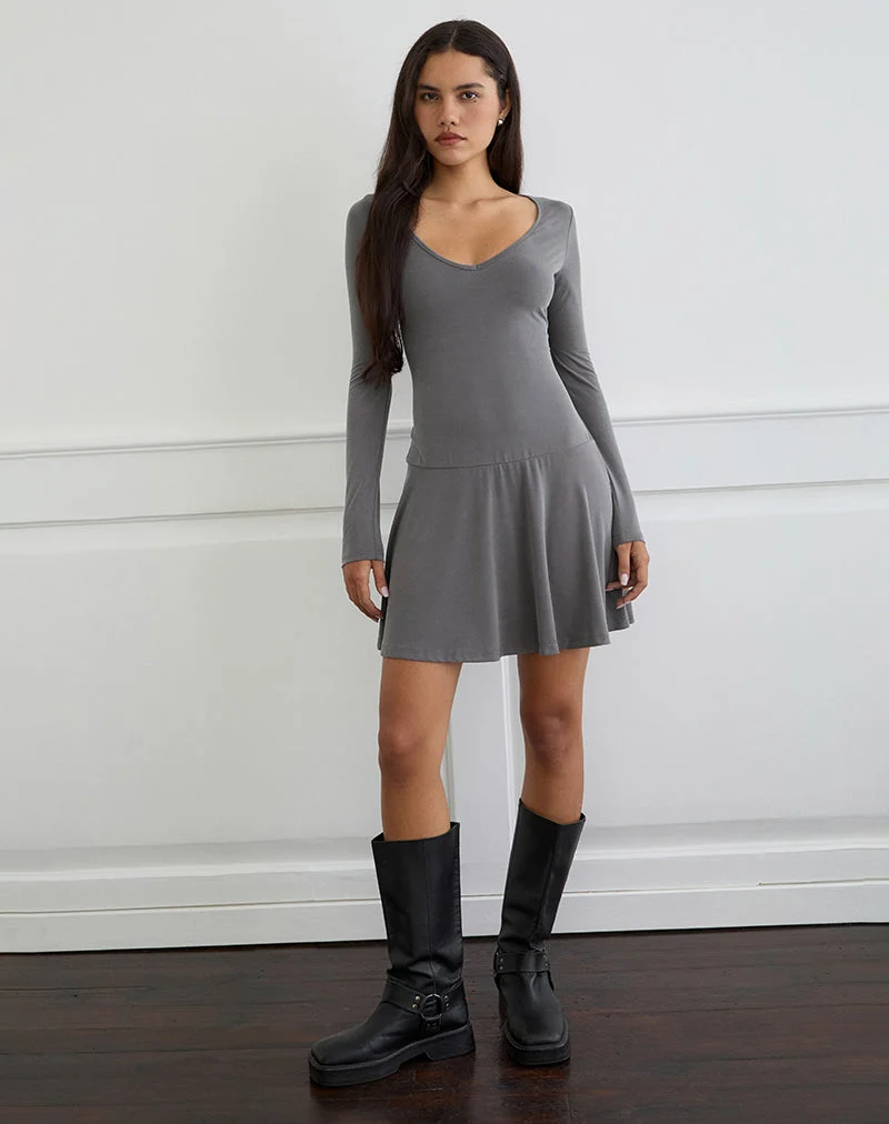 Yauri Langärmeliges Minikleid aus Cupro Grau