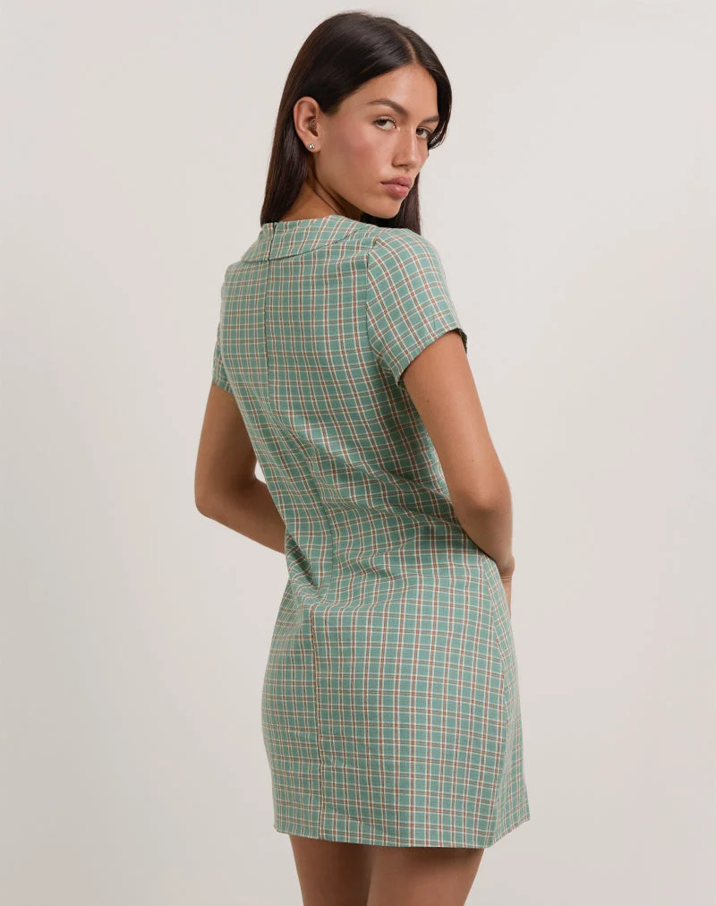 Medora Minikleid mit Schlüsselloch in Teal Check