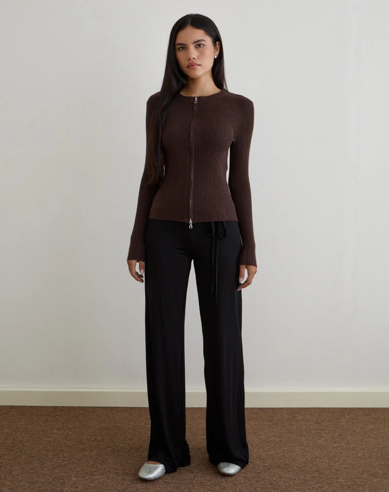 Liano Zip-Cardigan aus Rippenstrick Braun