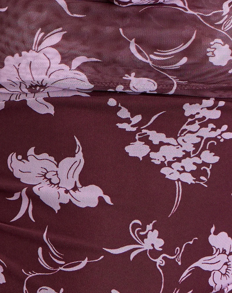 Alva Cowl Neck Top in Blooming Bliss Burgundy
