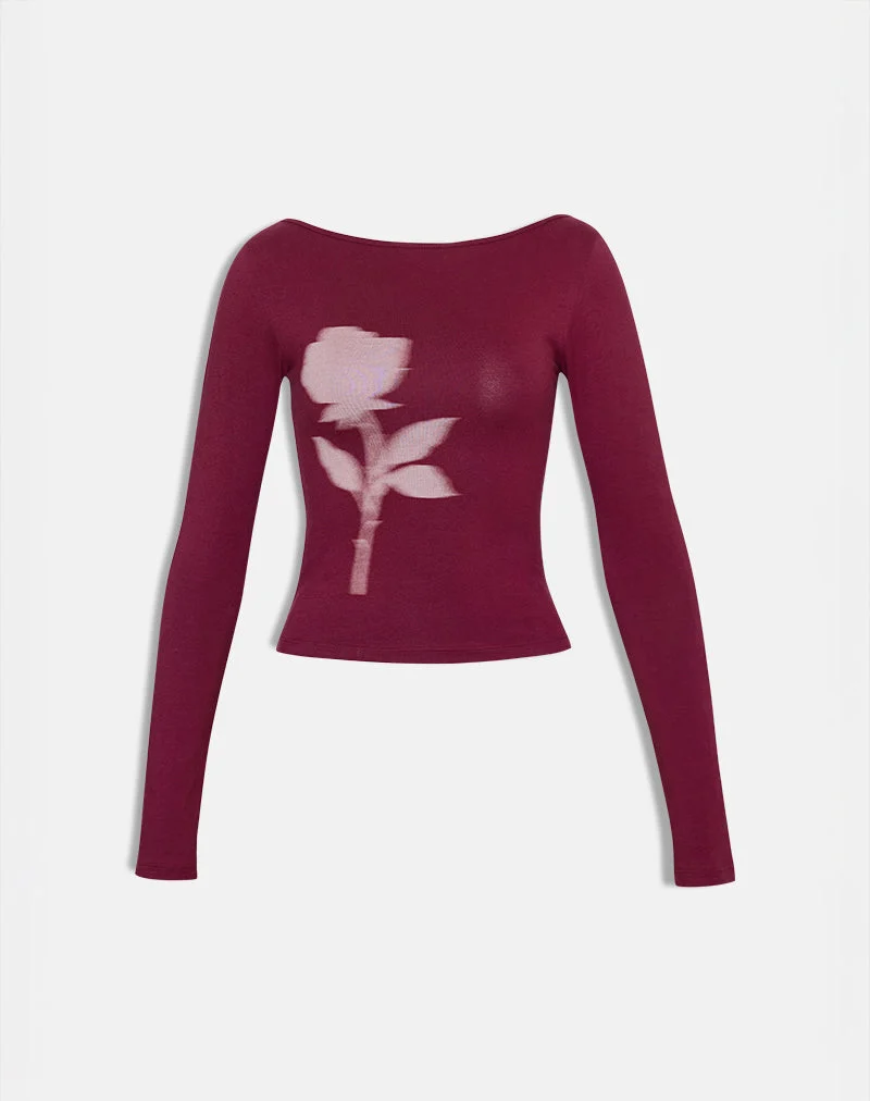 Amabon Langarm-Top in Burgundy Blurred Rose