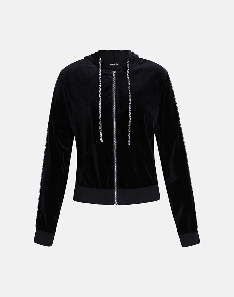 Jona Hoodie in Schwarz mit Leopardenmuster