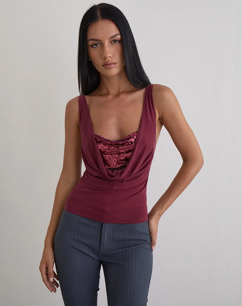 Janice Top aus Pailletten-Jersey Burgundy