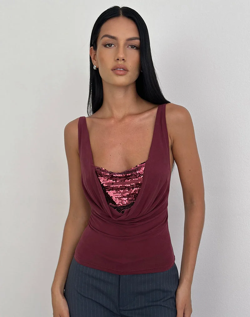 Janice Top aus Pailletten-Jersey Burgundy