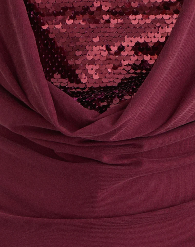 Janice Top aus Pailletten-Jersey Burgundy