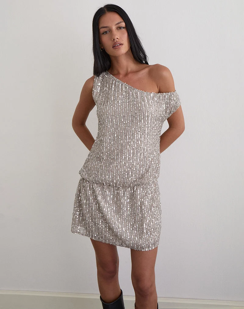 Vora One Shoulder Minikleid aus Pailletten Nude