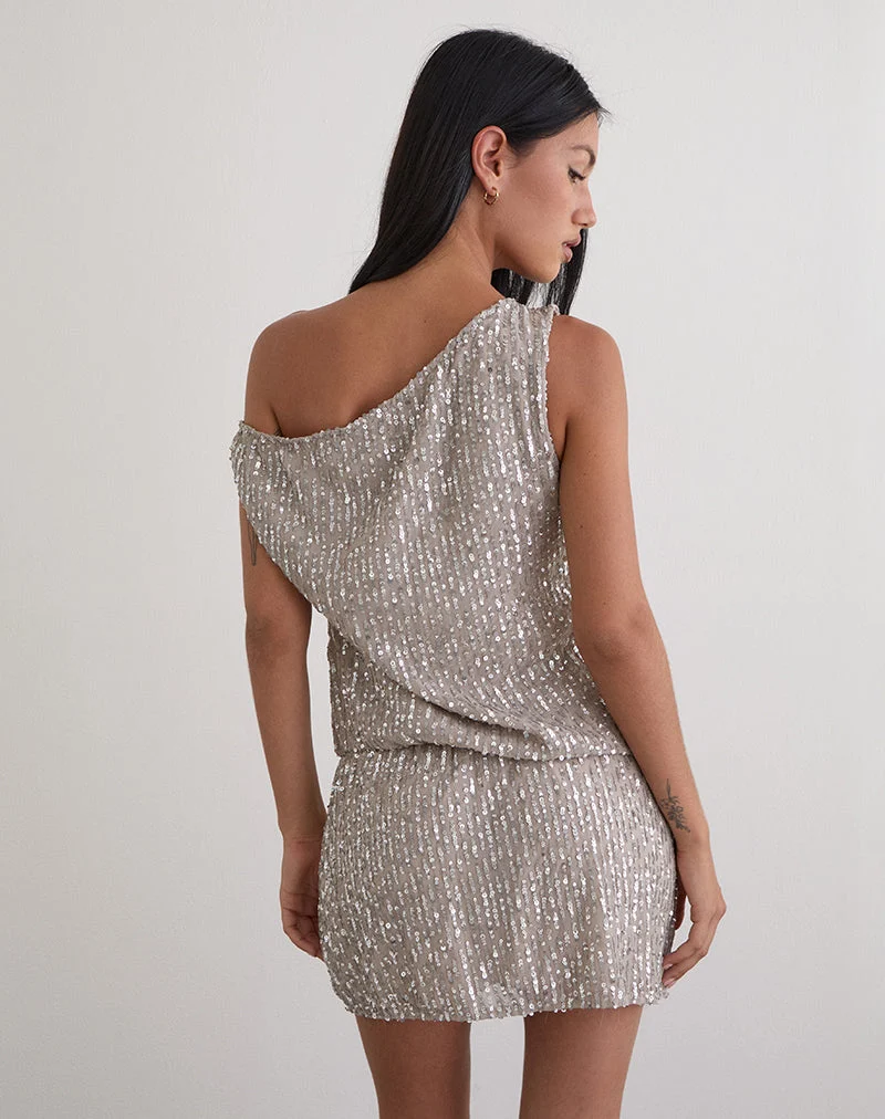 Vora One Shoulder Minikleid aus Pailletten Nude