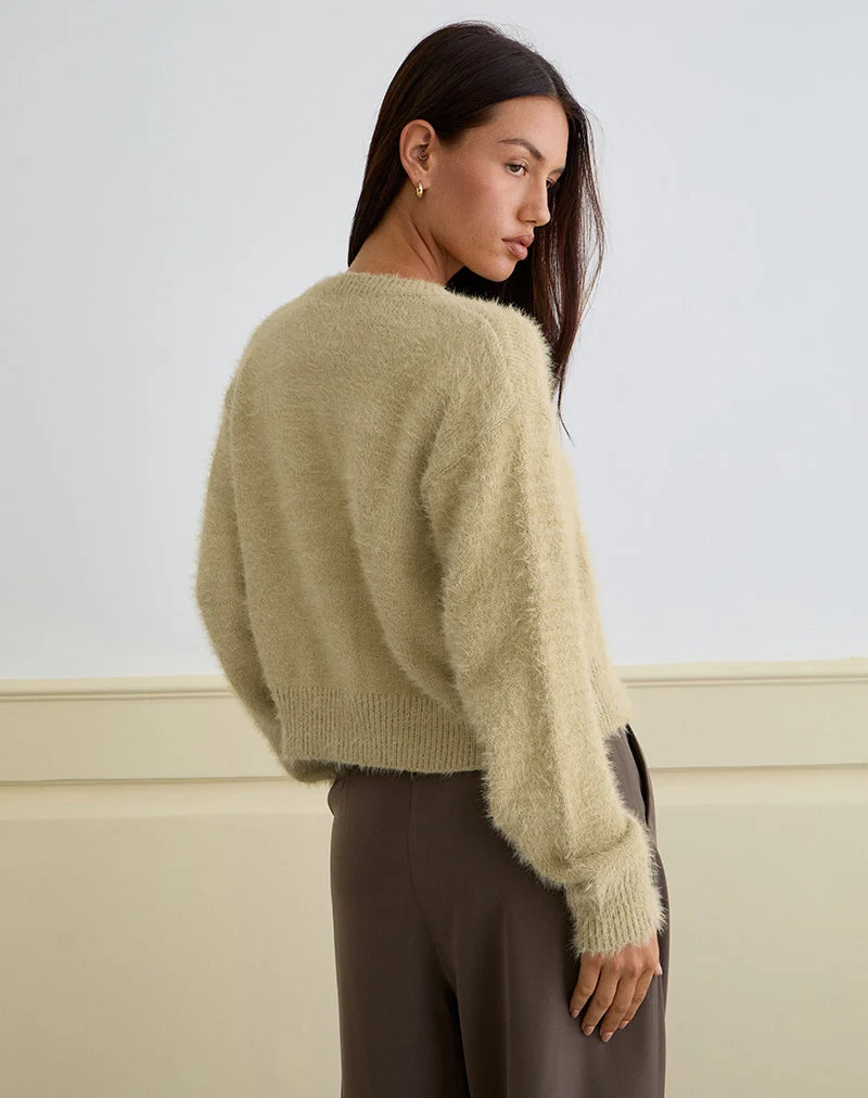 Audrina Strickjacke aus flauschigem Strick in Salbei
