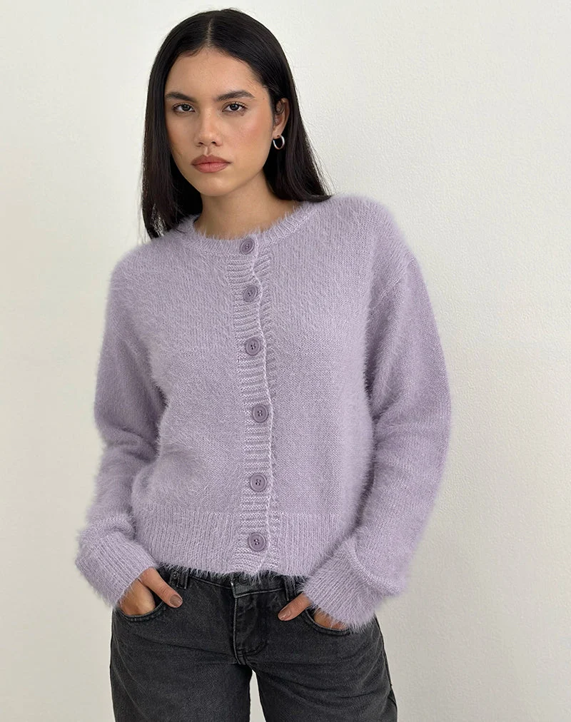 Audrina Strickjacke aus flauschigem Strick in staubigem Flieder