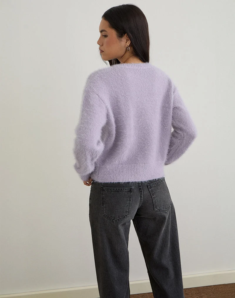 Audrina Strickjacke aus flauschigem Strick in staubigem Flieder