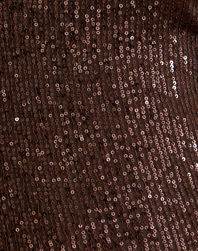 Beyi-Top mit Neckholder-Ausschnitt aus drapiertem Paillettenstoff in Braun