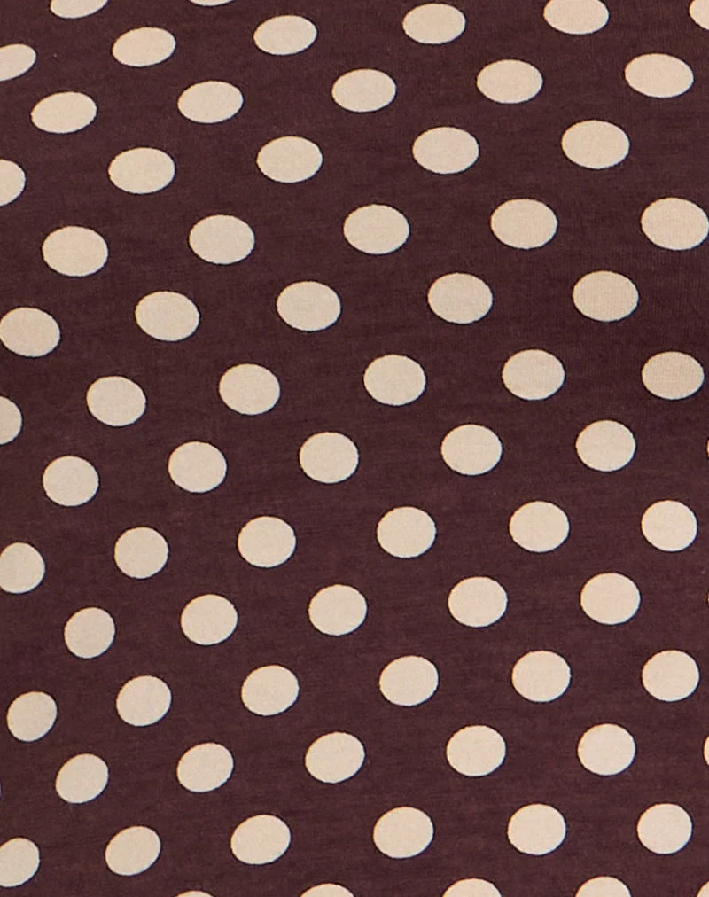 Rumini Langarm-Top in Braun mit kleiner Polka-Creme