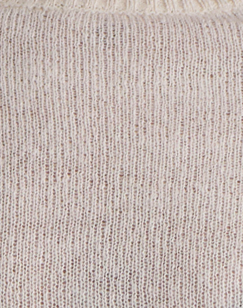 Kaleo Rollsaum-Pullover in Ecru gestrickt