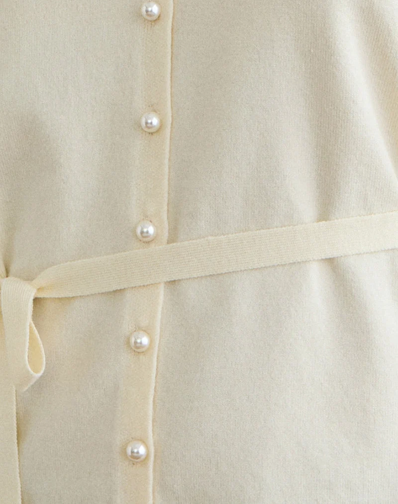 Divya Strickjacke mit Krawatte aus Strick in Creme